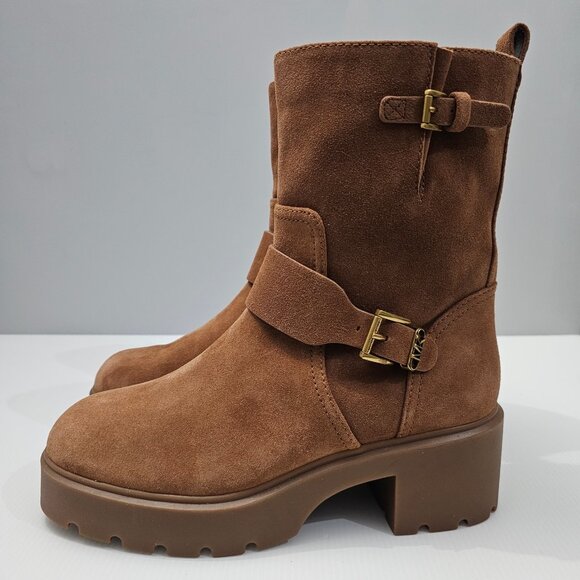 Michael Michael Kors Perry Moto Boot Womens 10 Brown Suede Combat Lug Sole - Picture 15 of 15